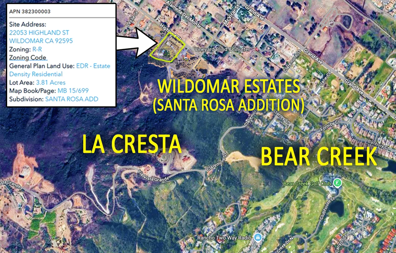 Location map: La Cresta and Bear Creek
